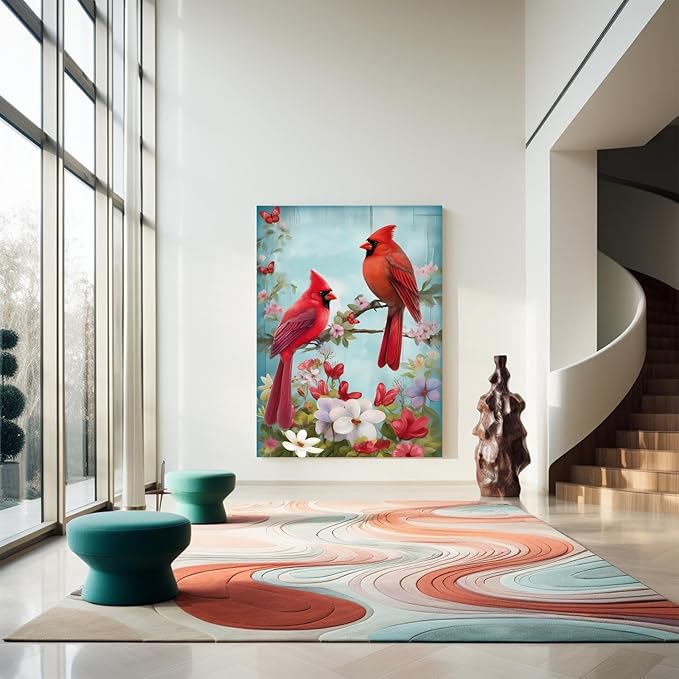 GUAIEUW Red Bird Bouquet Diamond Painting Kit for Adults, Full Round Diamond Cardinal Bird 5D Diamond Painting DIY Art Crafts for Winter Home Wall Decor Holiday Gift 18x24 Inch