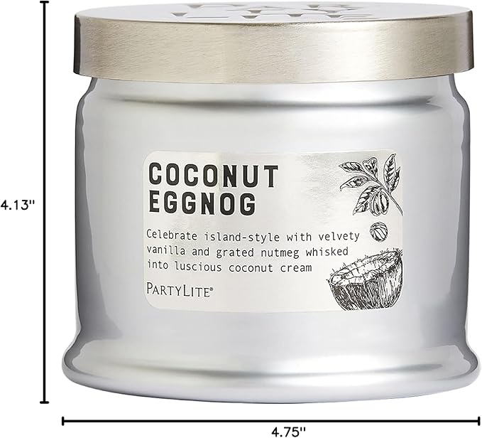 PartyLite 3-Wick Jar Candle, Highly Fragranced Clean Burning Glass Candle, 25-45 Hours Burn Time (Coconut Eggnog)
