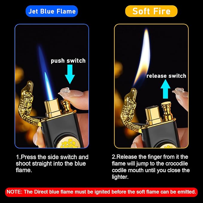 Torch Lighter, Magic Dual Flame Dragon Lighters with Adjusting Flame Tool, Creative Windproof Cool Design, Refillable Butane Lighter Gifts for Men Friend Outdoor Indoor(Without Butane)-Gold Dragon