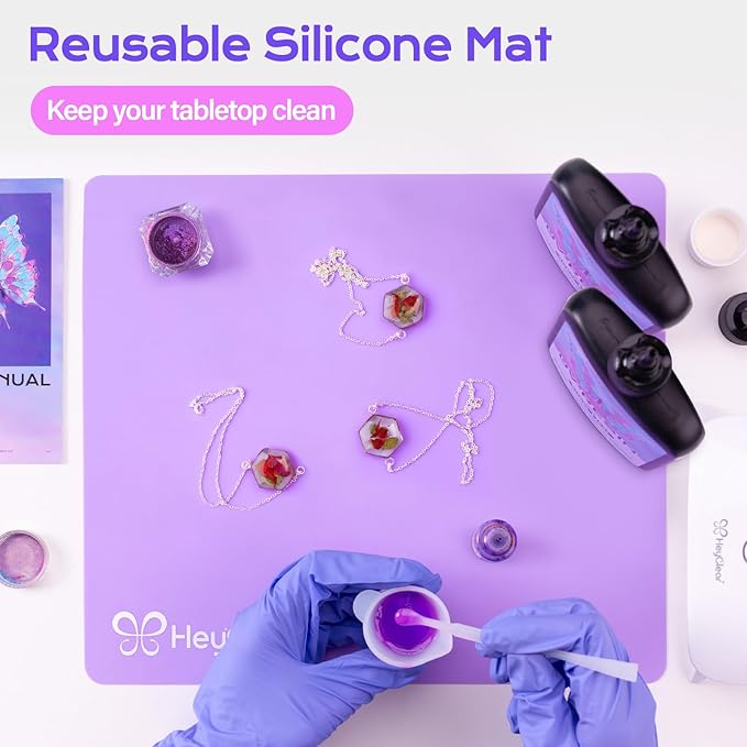 HeyClear 500g UV Resin kit -Crystal Clear, Hard Premixed UV Epoxy Resina para Manualidades Fast Curing with Silicone Mat for Beginners Jewelry Making, DIY Crafts Art, Casting Coating 250g x 2