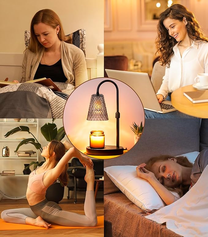 Candle Warmer Lamp Electric Timer - Candles Wax Warmers Glass Lamps for Jar Candles Burner No Flame Scented Melting Warming Lantern Adjustable Height Dimmable Light with 2 Bulb for Home Living Bedroom