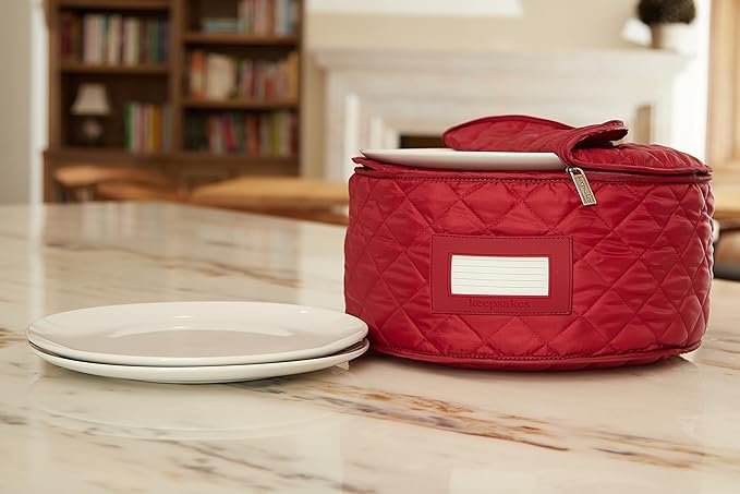 Covermates Keepsakes Dish Storage Case – Padded China & Dinnerware Organizer, Quilted Polyester Protection, ID Window, Zipper Closure, Machine Washable, Red
