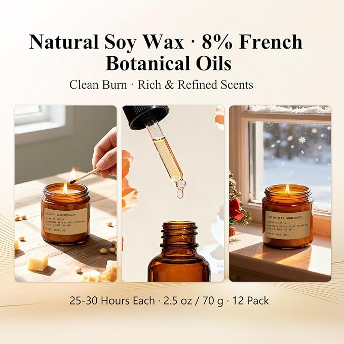 12 Pack Aromatherapy Candles for Home Scented, Aromatherapy Jar Candle Gifts for Women, Natural Soy Wax Amber Candle Set, Scented Candles Set for Birthday Day Present
