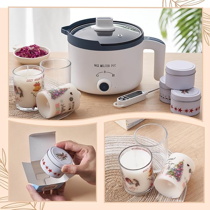 DIY Candle Making Kit with Wax Melter, Scented Candle Making Set with Candle Tattoo and Glass Jars, All-in-One Wax Melts Kit with Dried Flowers for Adults