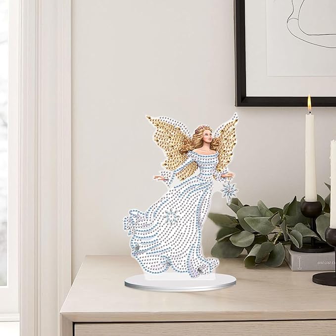 antor Diamond Art Painting Desktop Ornament Kit, Acrylic Tabletop Diamond Art Decoration for Adults, Special Shape Crystal Diamond Painting Angel Figurine Decor DIY Crafts Gift