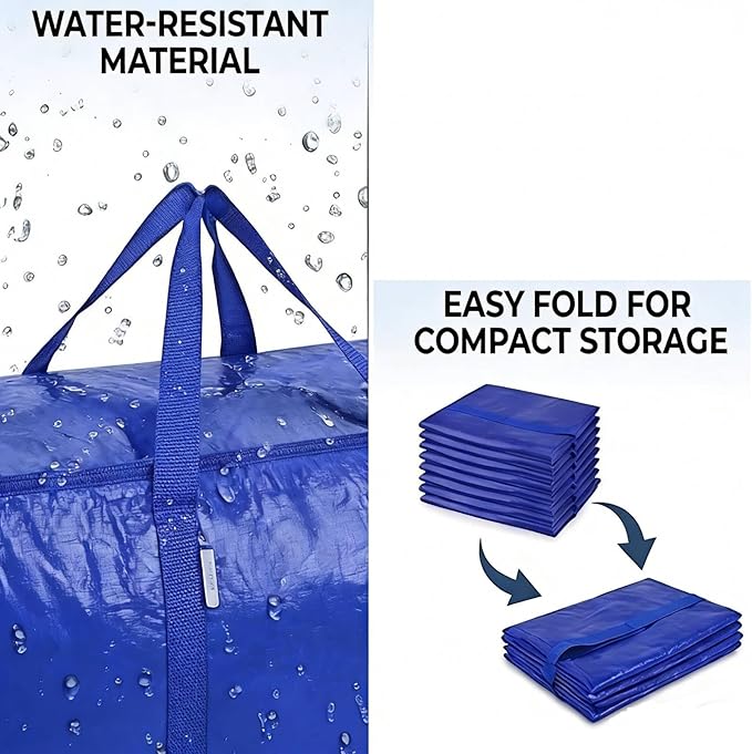 Extra Large Heavy Duty Moving Bags - 2 Pack Storage Tote Bag Bins with Zippers & Carrying Handles, 24 Gallons, Reusable Moving Boxes for Clothes, Bedding & Home Organization