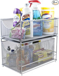 Sorbus® Cabinet Organizer Set —Mesh Storage Organizer with Pull Out Drawers—Ideal for Countertop, Cabinet, Pantry, Under the Sink, Desktop and More (Silver Two-Piece Set)