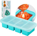 SHIKORI Silicone Freezer Tray With Lid, Silicone Freezer Food Molds, Large Ice Cube Tray, Silicone Freezer Container,Freeze & Store Soup, Sauce, Broth,Leftovers (Blue-4 Cups)
