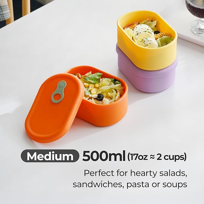Premium Korean-Made Silicone Airtight Food Container with Steam Vent – BPA Free, Leakproof, Microwave & Freezer Safe Meal Prep. & Leftovers Storage (Green Apple, 17 floz)