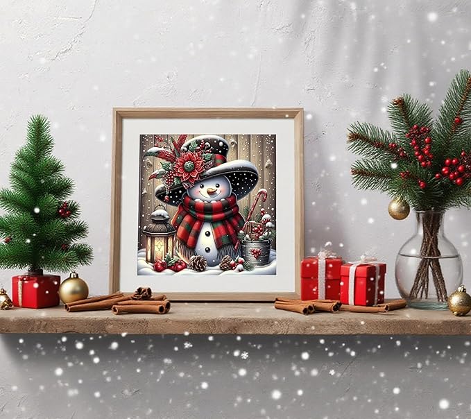 APTDYIGL 5D Christmas Diamond Painting Kits for Adults Beginner,DIY Christmas Snowman Diamond Art Kits for Adults,Round Full Drill Diamond Dots with Gem Art Kits,Home Wall Decor 13.7X13.7inch