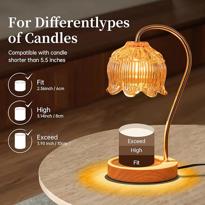 Candle Warmer Lamp with Timer Dimmable, Adjustable Height, House Warming Gifts New Home Decor, Mothers Day Birthday Gifts for Mom Women, Bedroom Decor with 2 Bulbs