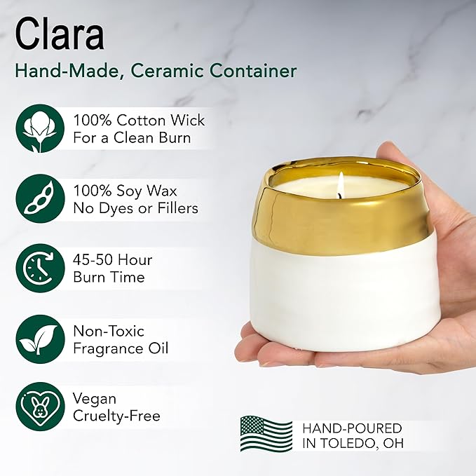 Hyggelight - The Growing Candle, Rosemary & Sage Scent, 10oz Ceramic Pot, Single Wick Aromatherapy Candles, 100% Soy for Women and Men, Clara