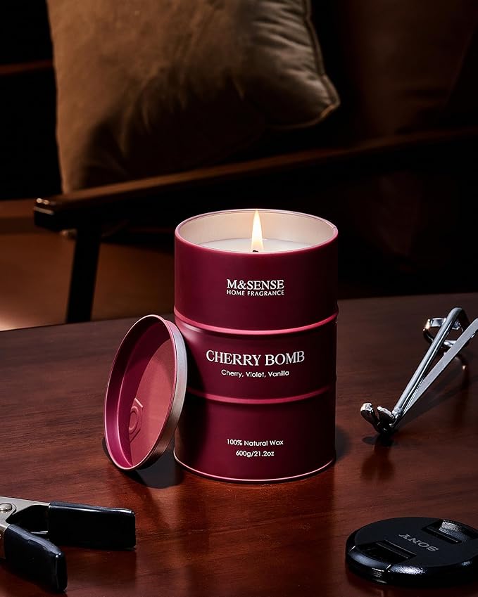 M&SENSE Cherry Bomb Scented Candles, Large Sweet Candle for Home Scented, Natural Soy Wax Candle, Candles Gifts for Women, 21.2 oz 120 Hours Burn
