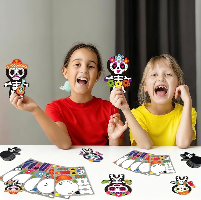 Cinrobiye 24Set Day of The Dead Craft Kits Sugar Skull Masks Craft Kits DIY Paper Mask for Halloween Pinata Goodie Bag Fillers Dia De Los Muertos Birthday Party Favors Holiday Home School Art Project