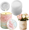 1 Pc Pearl Ribbon Rose Resin Jar Mold with Lid Delicate Cylindrical Flower Pot Candle Mold for Plaster Cement Concrete Epoxy DIY Home Decoration Jewelry Storage Box Candlestick Candy Jar
