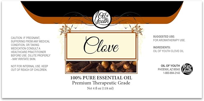 Oil of Youth Clove Bud Oil 4 oz – Clove Essential Oil for Toothache, Gums, Teeth & Skin