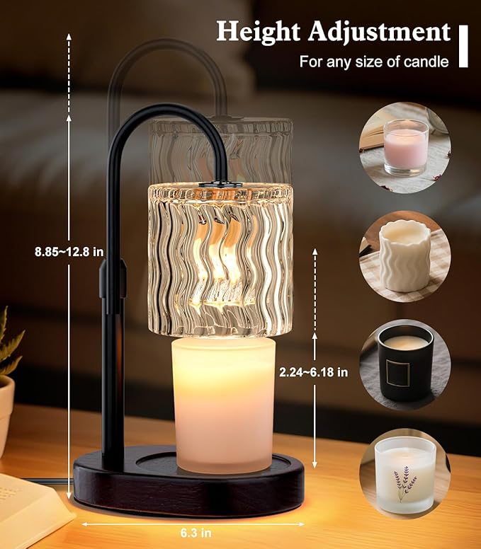Candle Warmer Lamp Electric: Dimmable Timer Candles Warming Lamps - Height Adjustable Burner Jar - No Flame Scented Melts Wax - All Candle Jars Table Light Home Decor