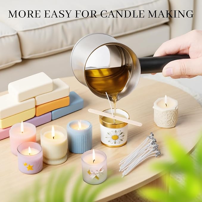 KEARLGMBH Wax Melter for Candle Making, Soy Candle Making Kit with Wax Melting Pot, DIY Candles Making Supplies Including 1lbs Soy Wax, Candle Wax Melter, Stirring Spoon, Wicks, and Centering Device