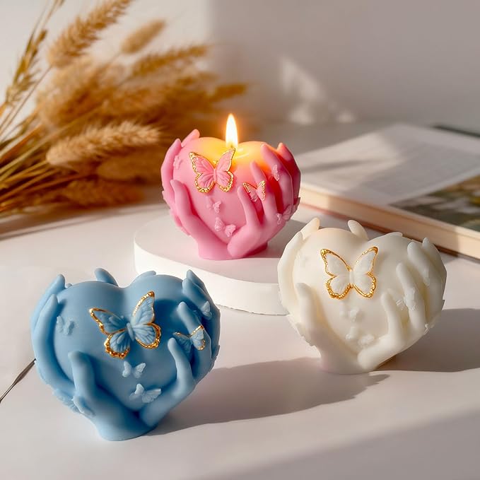 Valentine Heart Candle Mold,3D Handheld Heart Candle Silicone Molds, Silicone Mold for Candle Making, DIY Handmade Soap, Resin Crafts, Home Decor, Valentine's Day Gift
