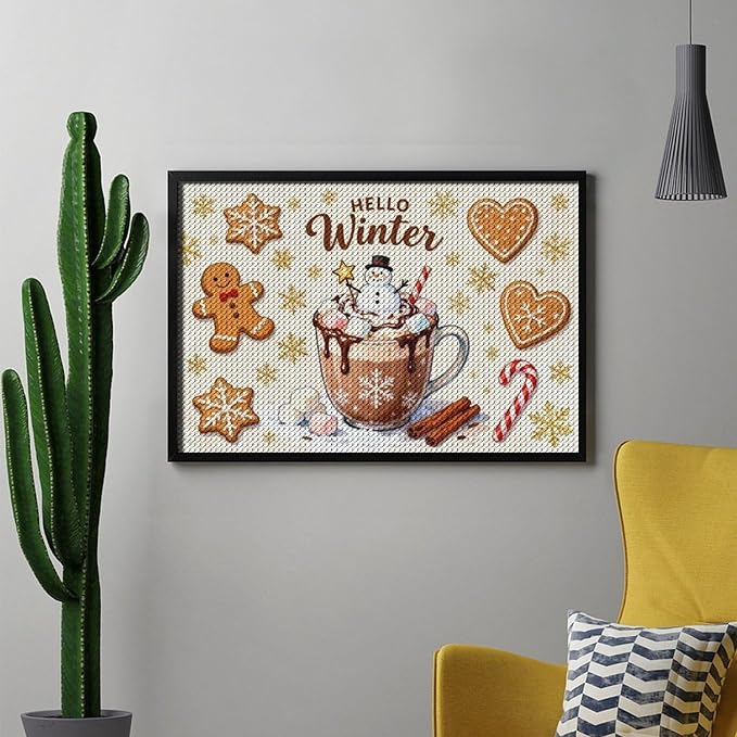 Diamond Painting Kits for Adults - Hello Winter Ice Cream & Gingerbread Snowflakes & Candles Painting DIY 5D Full Drill Diamond Dots Paintings with Diamonds Gem Art And Crafts Home Decor 8"x12"
