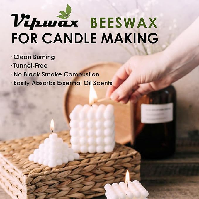 VIPwax White Beeswax Pellets 1LB, Natural Organic Beeswax, Beeswax for Candle Making, Body, Skin Care DIY, Lip Balm and Soap Making Supplies