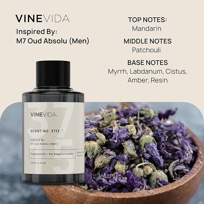 VINEVIDA [4 Oz] Inspired by: M7 Oud Absolu (Men); Fragrance Oil for Candle Making and Soap Making - Premium Candle Scents for Soy Candles