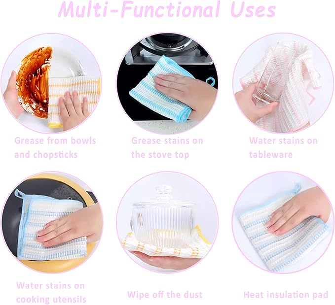 10 Packs Wood Fiber Cleaning Cloths,Household Super Absorbent Cleaning Cloth,No Oil Stains,Reusable Glass Cleaning Rag,Multifunctional Microfiber Towel for Kitchen,Car,Window-Colorful 30*30CM