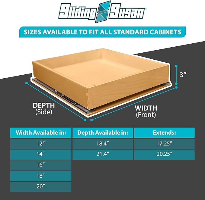 SlidingSusan Pull Out Drawer Organizer for Cabinets, Gliding Soft Close Shelves for Kitchen, Pantry, Bathroom, & Storage Organization, Hard Rock with MDF Core, 14 Inch Wide x 18 Inch Deep