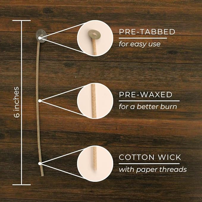 Direct Candle Supply Candle Wicks for Candle Making | 6 inch Stabilo CD 8 Wicks | 100pcs of Cotton Wicks for Candles and Candle Making Supplies, White