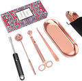 Lsnisni 5Pcs Accessory Set with Rechargeable Electric Lighter, Storage Tray, Wick Trimmer, Snuffer, Dipper, Stainless Steel Care Kit Gift Package for Candle Lover Rose Gold