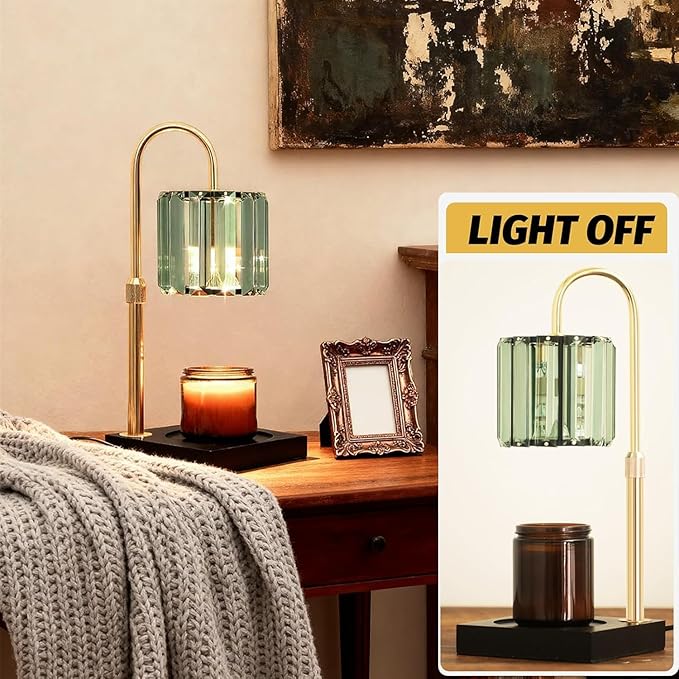 Yuichoy Candle Warmer Lamp Green with Timer, Dimmable Electric Candle Wamer Adjustable Height, Gifts for Women Mom, Glass Modern Candles Melter Lamp