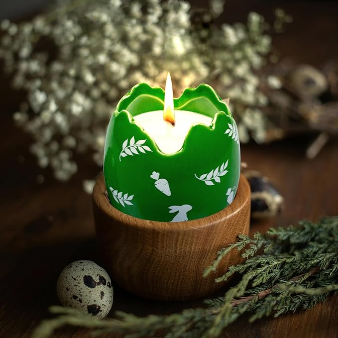 Easter Egg Candle, Eucalyptus Scented Ceramic Bunny Candle, Soy Wax in Decorative Eggshell Holder, Easter Decor & Spring Gifts for Home & Table Decoration