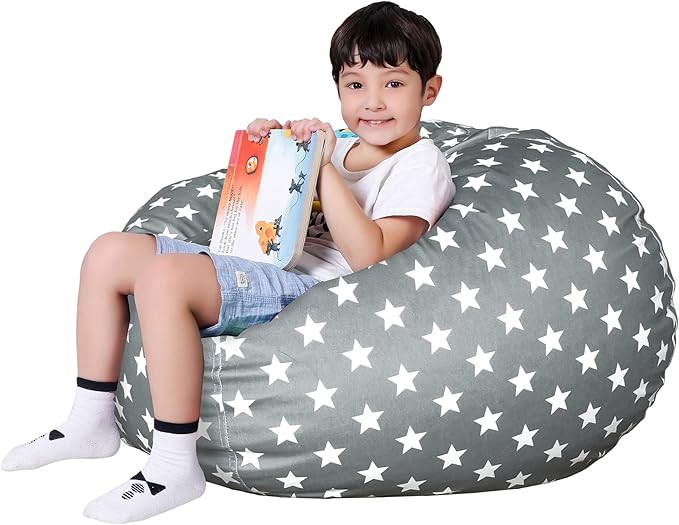 Lukeight Stuffed Animals Storage Bean Bag Chair Cover Only (Ships Empty, No Filling) - Velvet YKK Zipper Beanbag Cover for Toddlers and Kids, Washable Plush Toy Organizer, Large 27" D x 16" H