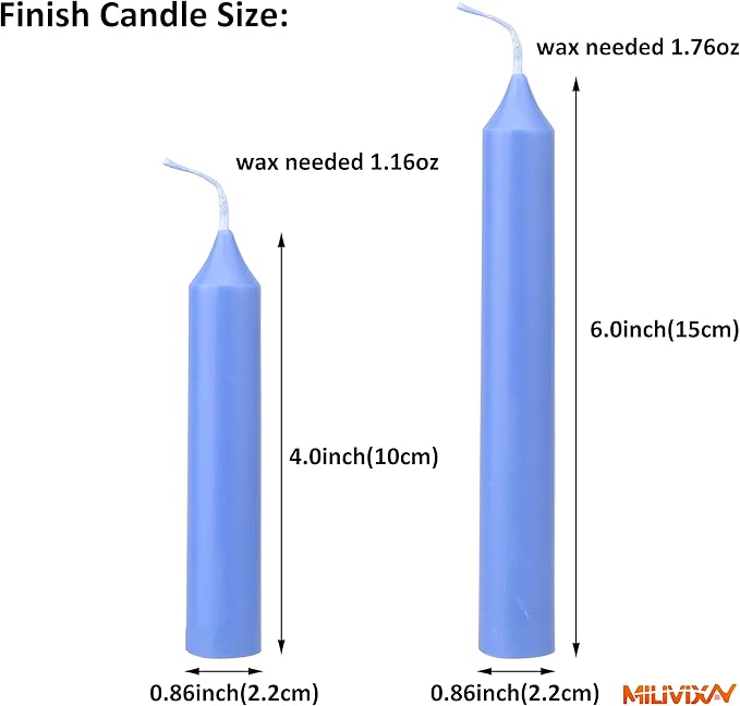 MILIVIXAY 2PCS Taper Candle Molds - Pillar Candle Molds - Perfect for Making Emergency Candles, Chime Candles, Table Candles-Including 30 Ft Wicks,1pc Wire and 2pc Wick Clips.