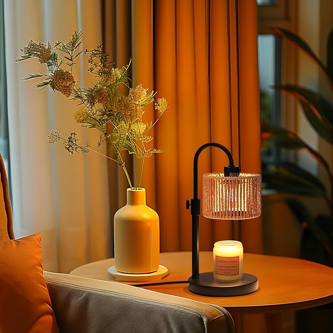 FINCMY Boho Candle Warmer Lamp, Adjustable Height Candle Wax Warmer with Timer, Candle Lamp Warmer for Jar Candles, House Warming Gifts Brithday Gifts for Women Bedroom Home Decor (Rattan)