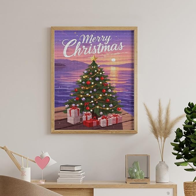 AIVKIEJK Diamond Painting Kits for Adults - Merry Christmas Coastal Winter Beach Painting DIY 5D Full Drill Diamond Dots Paintings with Diamonds Gem Art and Crafts Home Decor 16"x20"