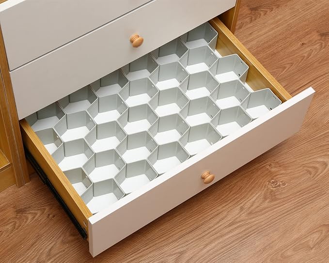 Honeycomb drawer organizer and divider, underwear, socks, tie sorter, office supplies and sundry sorting 32 pieces (Grey)
