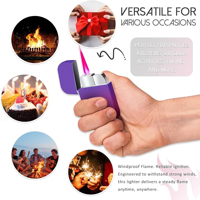 Torch Windproof Pink Flame Lighter Cute Glittery Refillable Butane Pocket Pink Lighter for Women Daily Use, Birthdays, Anniversary,Camping,Candle (Butane Not Included) (Purple&Pink) (Black&Pink)