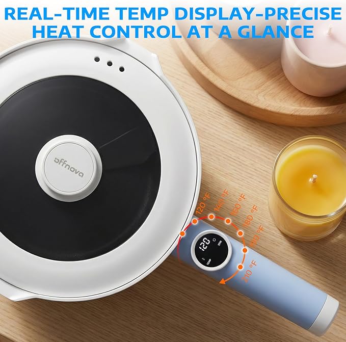 OFFNOVA Self-Stirring Wax Melter Kit - Melt 6LB in 6 Min (3X Faster, Save 20 Min), 1000W, 3L/0.8Gal Large Capacity, Digital Temp Display, Heat-Resistant Handle, Candle Making Kit for Beginners & DIY