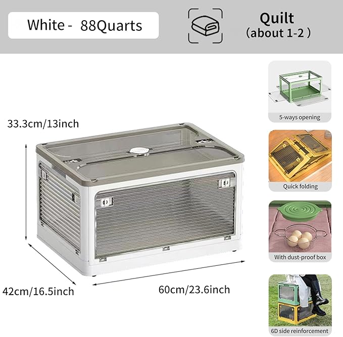 3-Pack Stackable Storage Bins, 83-Liter Collapsible Organizers with 3 Lids, Wheels, Foldable Collapsible Box for Outdoor Camping, White