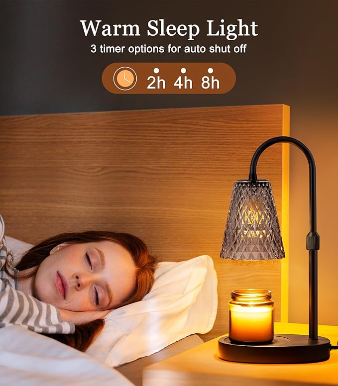 Candle Warmer Lamp Electric Timer - Candles Wax Warmers Glass Lamps for Jar Candles Burner No Flame Scented Melting Warming Lantern Adjustable Height Dimmable Light with 2 Bulb for Home Living Bedroom