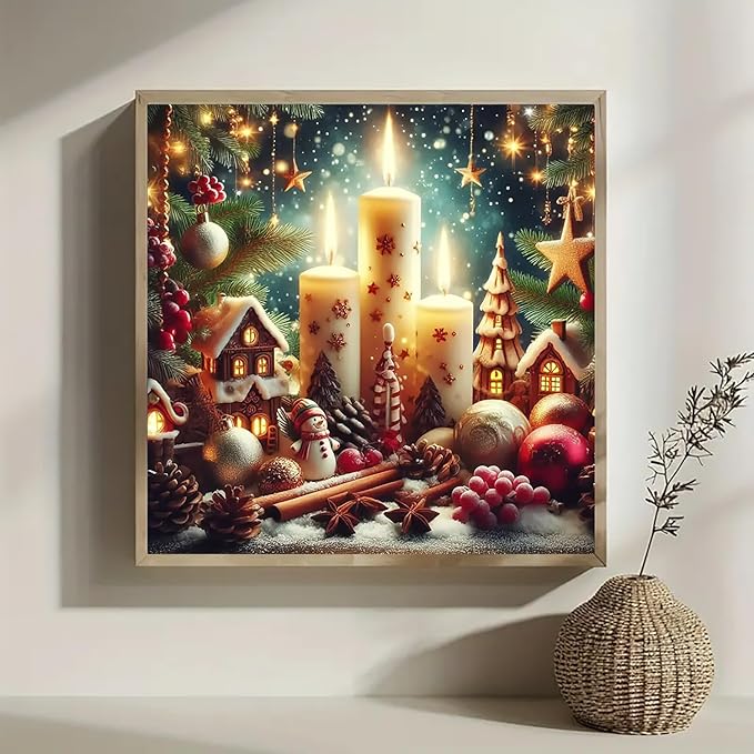 Christmas Candle Ball Star Diamond Art Painting Kits for Adults, Winter Diamond Painting Kits for Adults Beginners, 5D DIY Full Drill Diamond Dot Gem Art Kits for Adult, Home Wall Decor 13.8x13.8 Inch