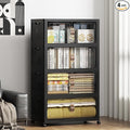 SAILUN 424QT/106Gal Stackable Storage Bins with a Lid, Collapsible Storage Bins With Doors, Folding Cabinet for Home Closet Organization,4 Pack-26 W x 16.5" D x 57.1" H Black