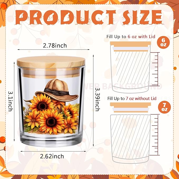Ziliny 10 Pcs Thanksgiving Glass Candle Jars Empty Containers Bulk 7 oz Fall Pumpkin Harvest Sunflower Glass Jars with Cork Lids Tins for Candle Making Storing Biscuits Party Favors
