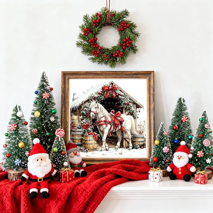 TCDZMYGS Christmas Paint by Numbers Kit for Adults Beginner,Christmas Horse Paint by Number Kits with Frame,DIY Acrylic Oil Painting by Numbers for Home Wall Decor 10 x 10 inch