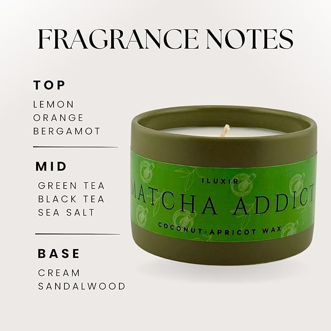 Matcha Scented Candle – Green Tea Citrus Sandalwood Aromatherapy Candle, Long Burning, Hand-Poured Coconut Apricot Wax, Non-Toxic, Cruelty-Free - 5 oz for Matcha Enthusiasts