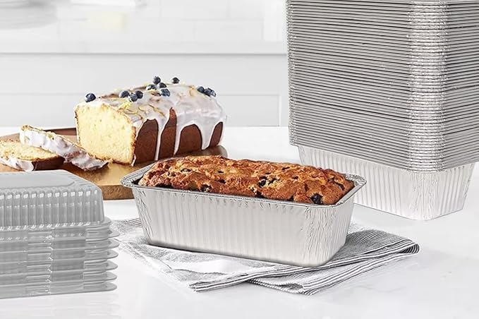 Disposable Loaf Pans with Lids, 50 Pack, 8.5x4.5" Bread Pans, Food Storage Containers, Heavy-duty 2lb Aluminum Loaf Pans, Pastry Boxes, Perfect for Baking Storing and Street Treats Takeout