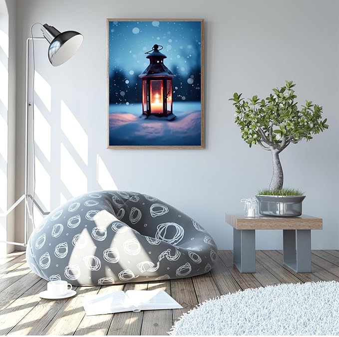 GUAIEUW Winter Candlelight Diamond Painting Kits DIY 5D Crystal Full Round Diamond Painting, Handmade Art for Living Room Home Wall Decor Birthday Gift 20x24 Inch