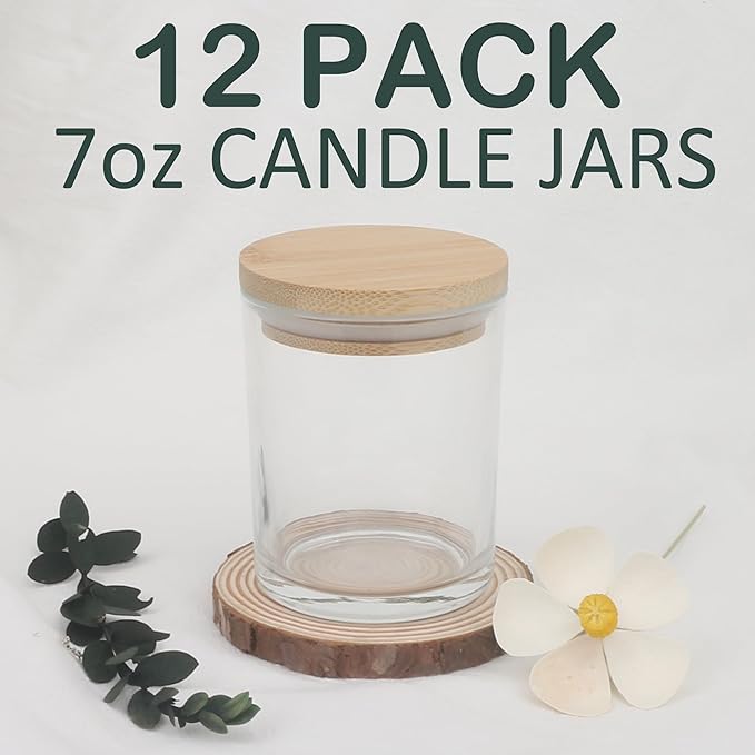 MILIVIXAY 12 Pack 7 OZ Clear Thick Glass Candle Jars with Lids - Bulk Empty Candle Jar for Making Candle - Spice, Powder Containers.