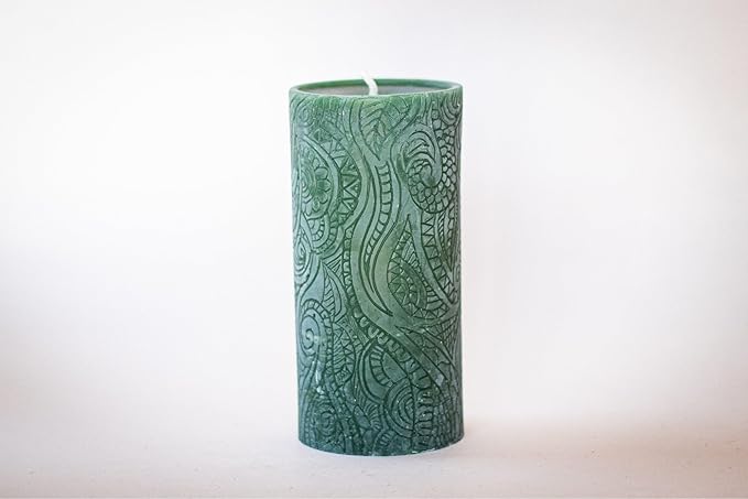 BeeTheLight Beeswax Pillar Candle - 100% Pure Bees Wax - Choose Your Size and Color - 72 Hour Burn Time - Fits 3x6 Holder - Unscented - Natural Light Honey Scent (Earthen Green, Large)